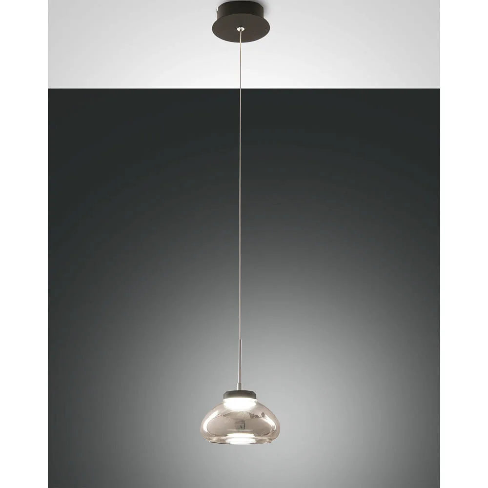 Fabas Luce LED Pendant luminaire ARABELLA, 1x 8W, 3000K, 720lm, IP20, height 200cm max., white – smoky colour black, Ø∕ H: 14∕ 200 cm, Ø: 14 cm