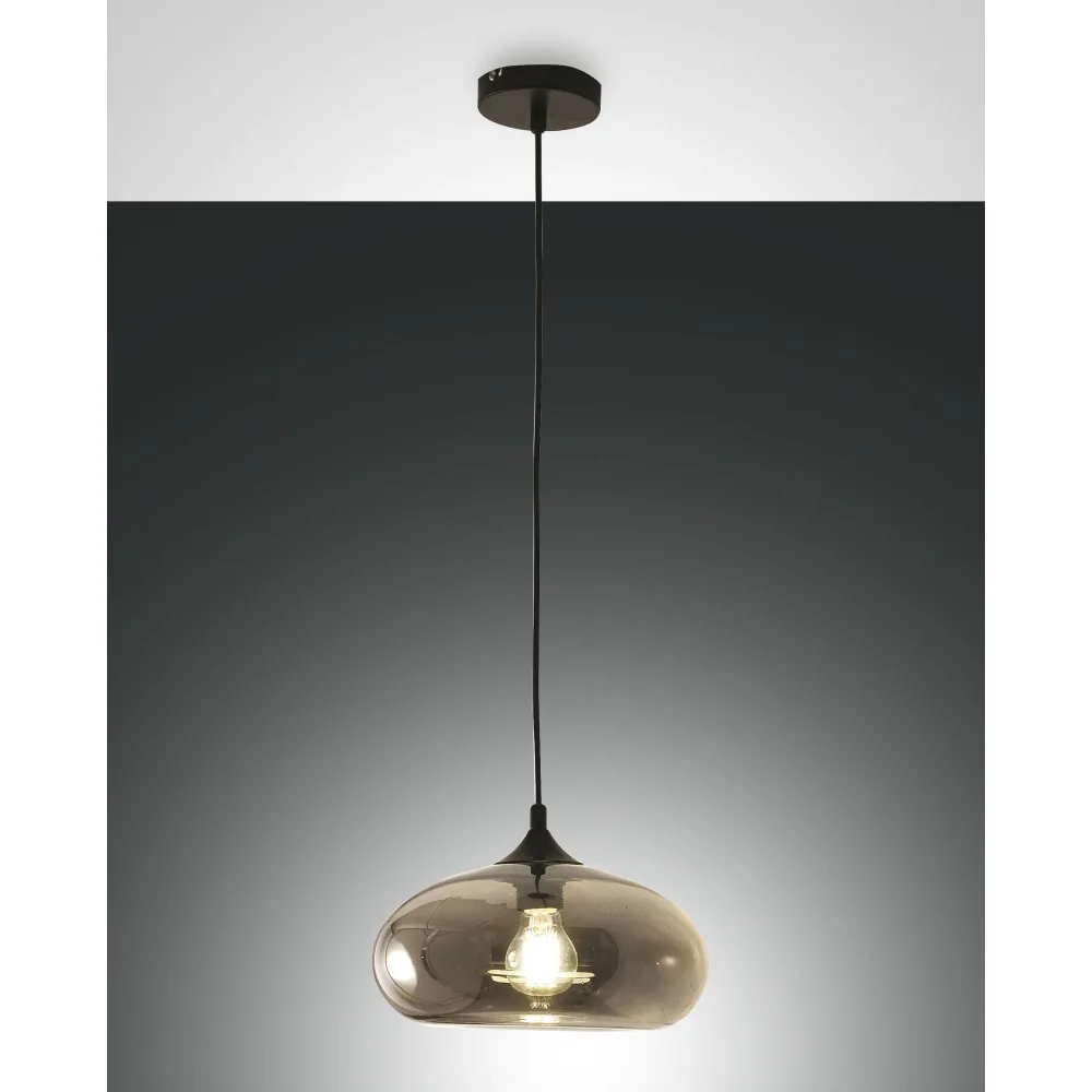 Fabas Luce Pendelleuchte ELA, E27, 1x 60W, IP20, amber – rauchfarben Schwarz