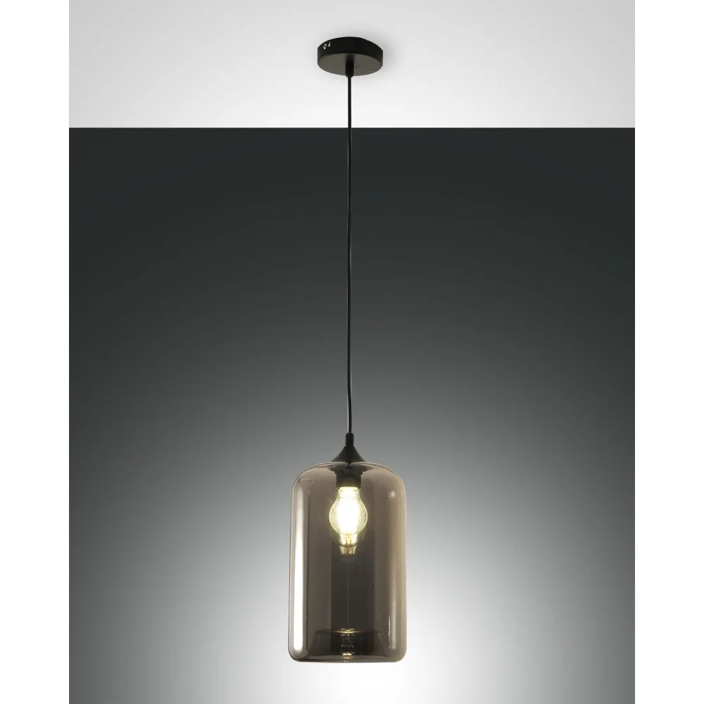 Fabas Luce Pendant luminaire SILO, E27, 1x 60W, IP20, amber – smoky colour black