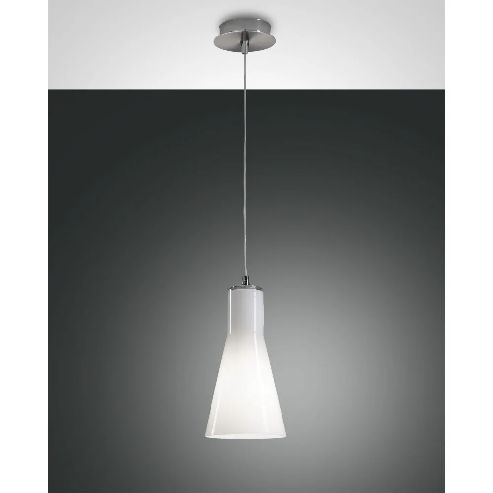 Fabas Luce DIANA Suspension, E27, chromé / verre blanc, Ø 14cm