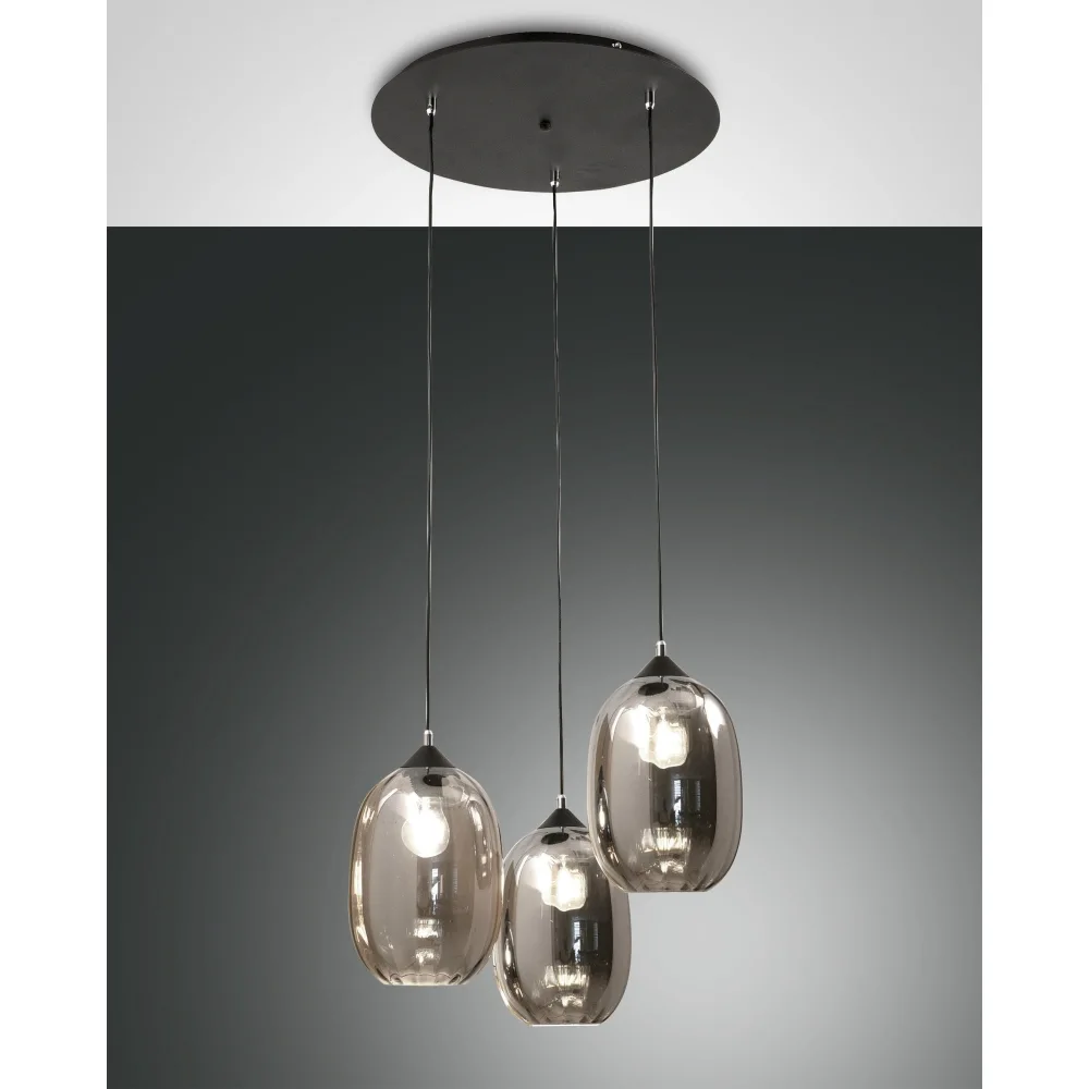 Fabas Luce Pendant luminaire INFINITY, E27, 3x 60W, IP20, grey transparent