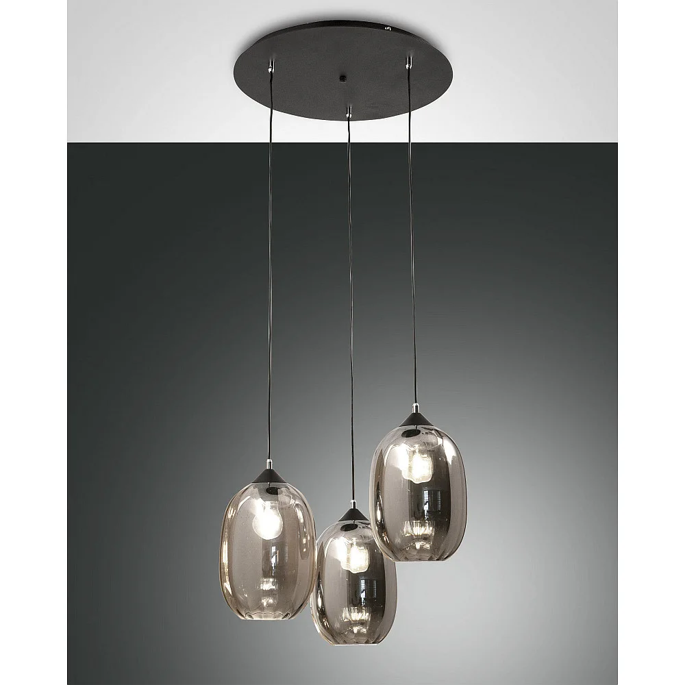 Fabas Luce Pendant luminaire INFINITY, incl. Smartluce, E27, 3x 60W, IP20, grey transparent