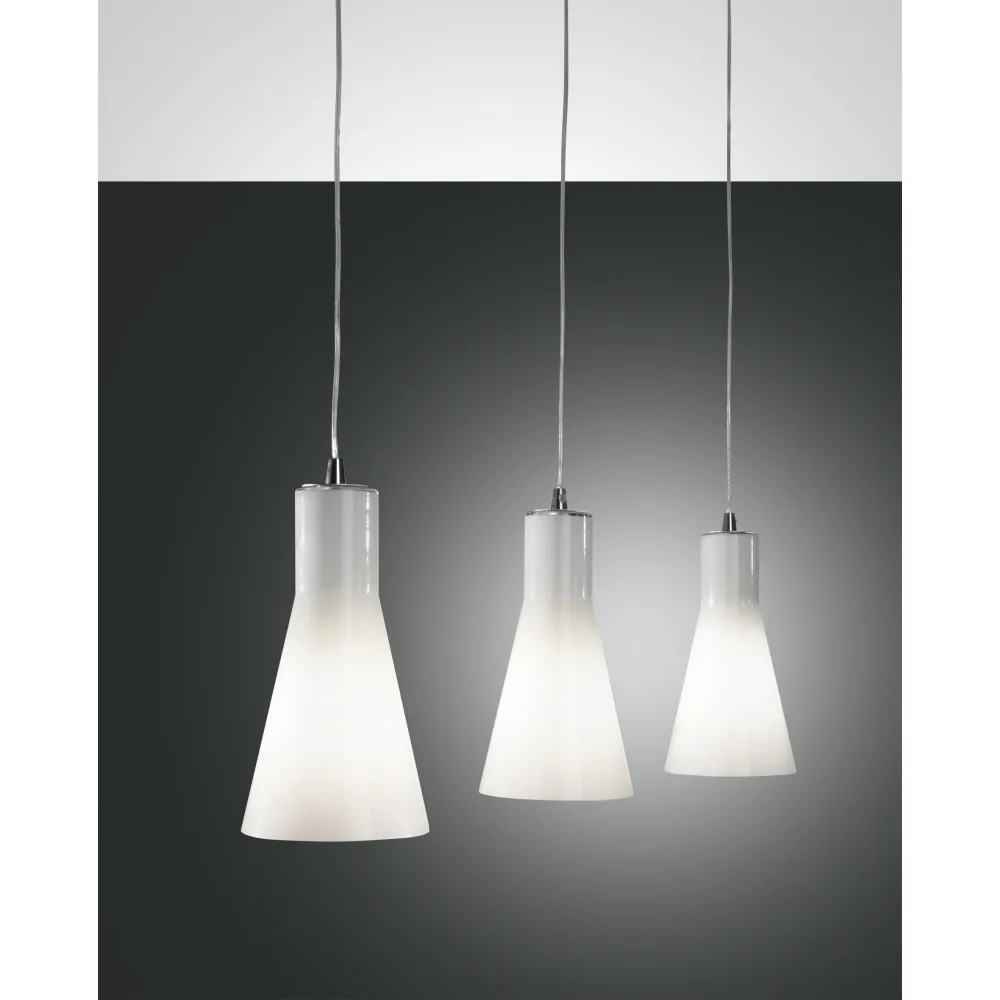 Fabas Luce DIANA Suspension, E27, 3 flammes, chromé / verre blanc