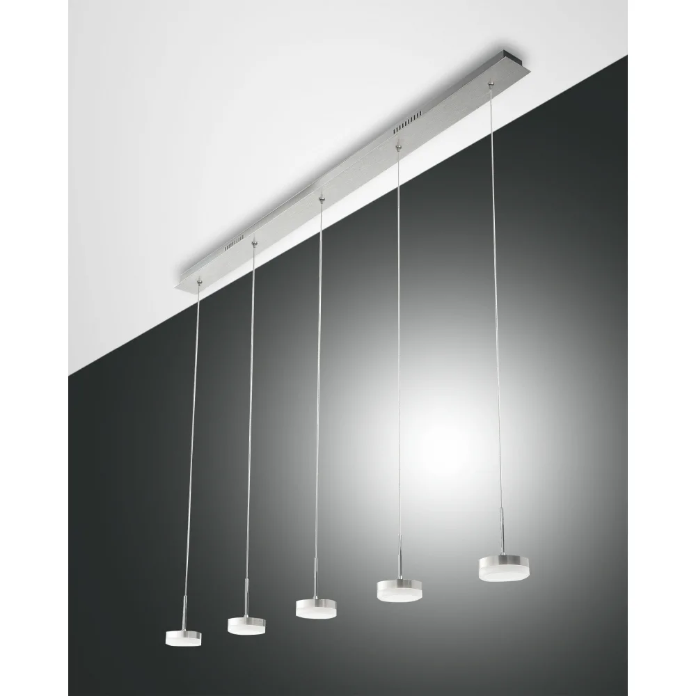 Fabas Luce DUNK Suspension LED, aluminium brossé, 5 flammes