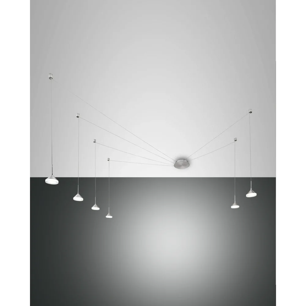 Fabas Luce ISABELLA LED Pendant luminaire 6 pendulums, nickel satin / chrome / aluminum