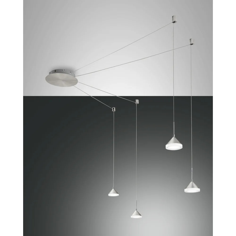 Fabas Luce ISABELLA LED Pendelleuchte 4 Pendel, Nickel satiniert / Chrom / Aluminium