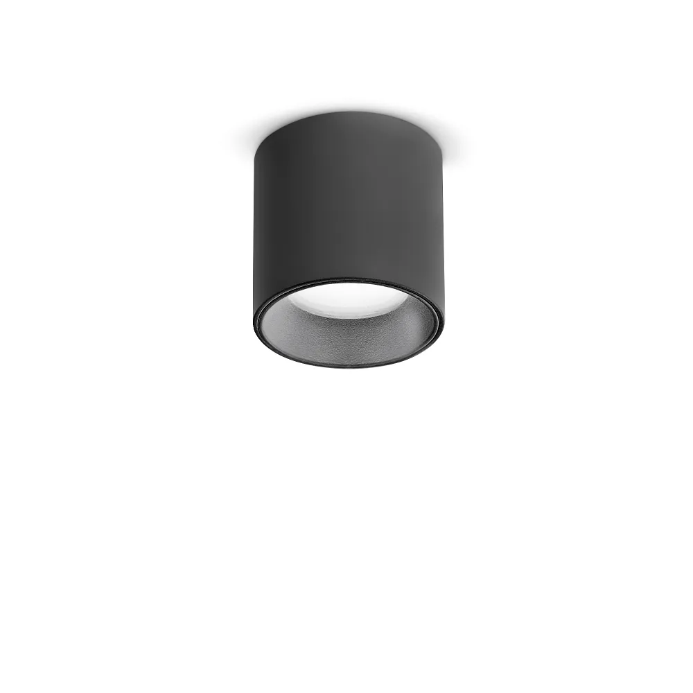 Ideal Lux Surface downlight NITRO D04 ROUND round, rigid, with lens optics, on/off IP20 – black matt, 2700 K