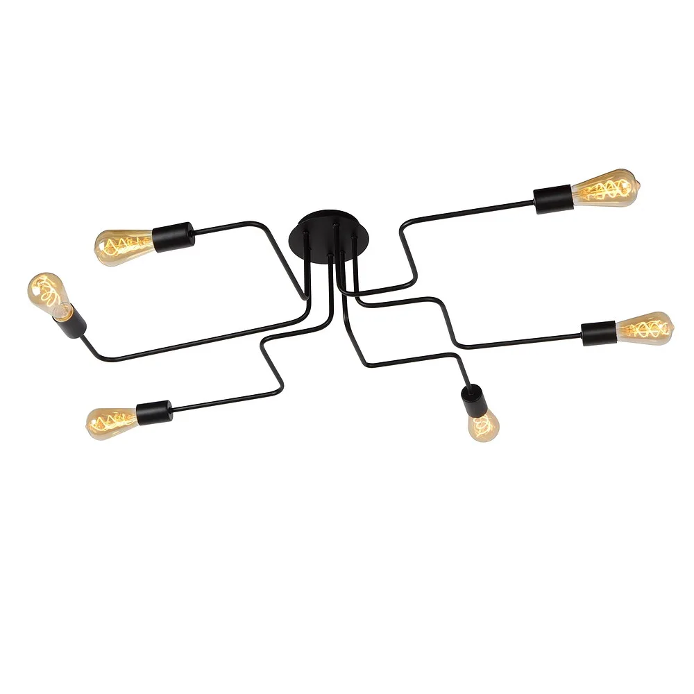 [LUC-21112/06/30] Lucide Plafonnier LESTER à 6 lumières, carré E27 IP20 (noir)