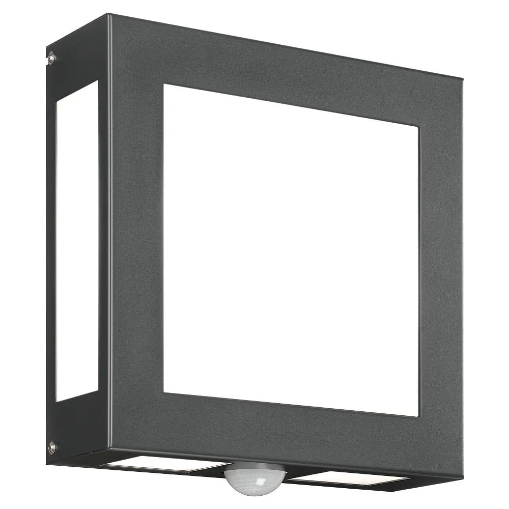 CMD Outdoor wall luminaire AQUA LEGENDO with motion detector, IP44, 2x E27, opal glass, brushed – anthracite