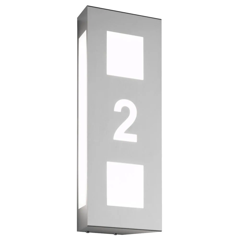 CMD Outdoor wall luminaire AQUA TRILO, with house number (cut out), stainless steel, IP44, E27