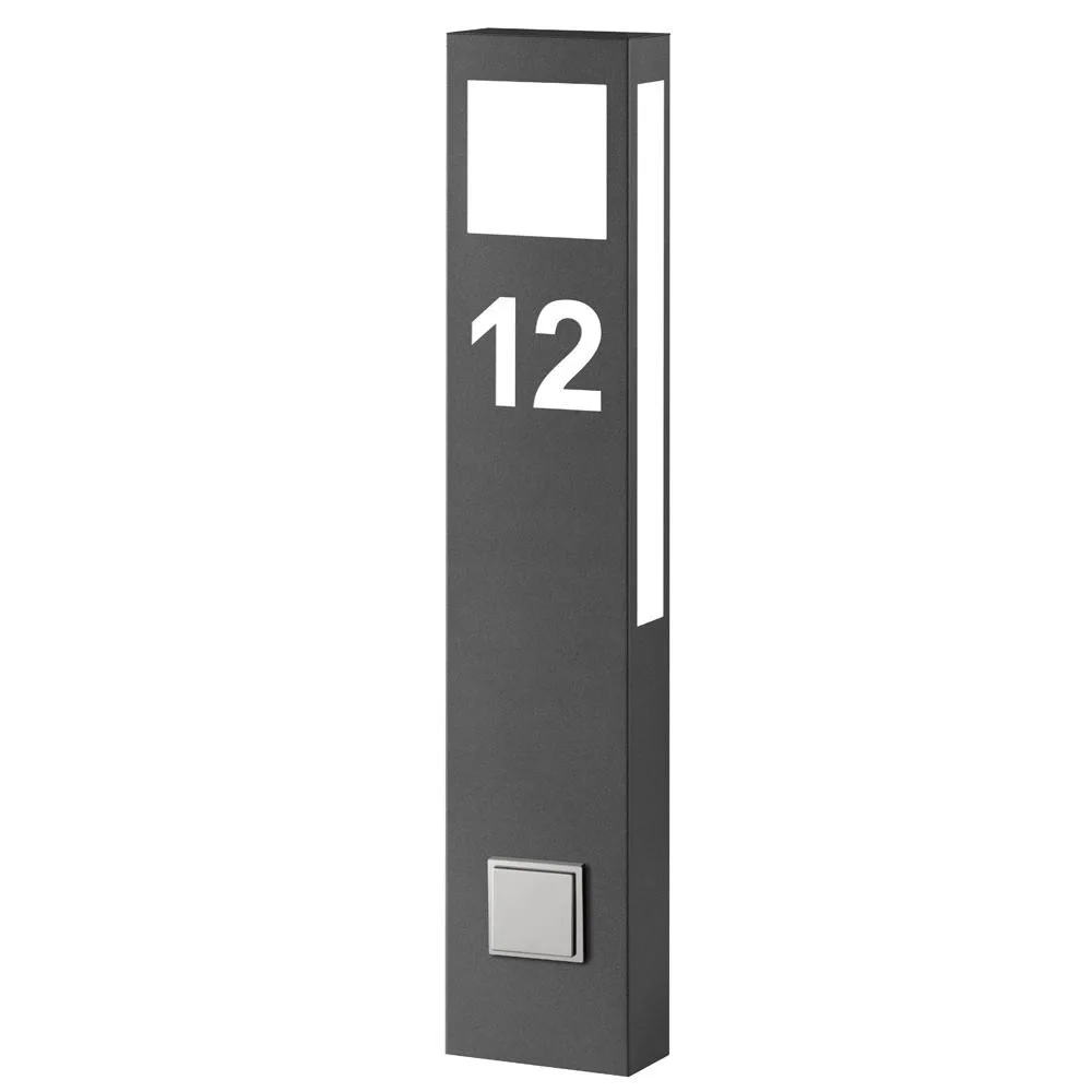 [CMD-66/HN/ST] CMD Lampadaire d'extérieur LED AQUA PAULO avec numéros de maison (découpe) + prise de courant, IP44, 80cm, 2G11, acier inoxydable, anthracite