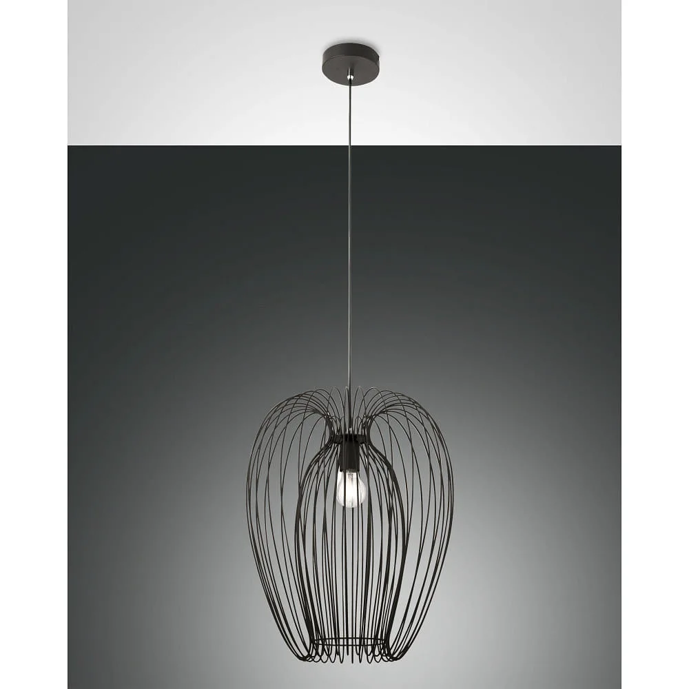 LaMiaLuce Pendant luminaire CAMP 1-light E27 IP20, Ø: 40 cm, max. H: 200 cm, min. H: 60 cm, canopy Ø: 13 cm, wire basket H: 50 cm – white