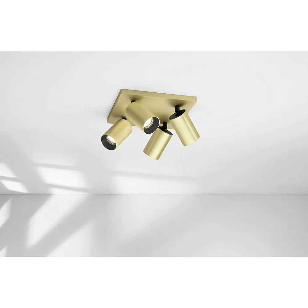 LaMiaLuce Spot FLORES 4-light, square GU10 IP20, dimmable – black satined brass
