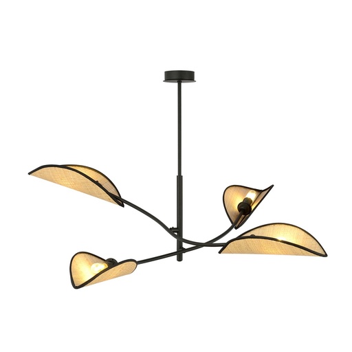 [1108/4] Lotus 4 Black/Rattan ceiling lamp