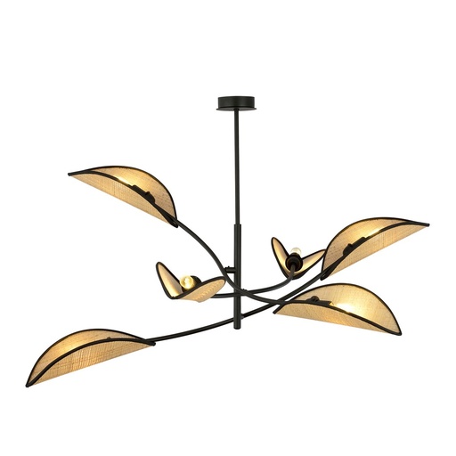 [1108/6] Lotus 6 Black/Rattan ceiling lamp