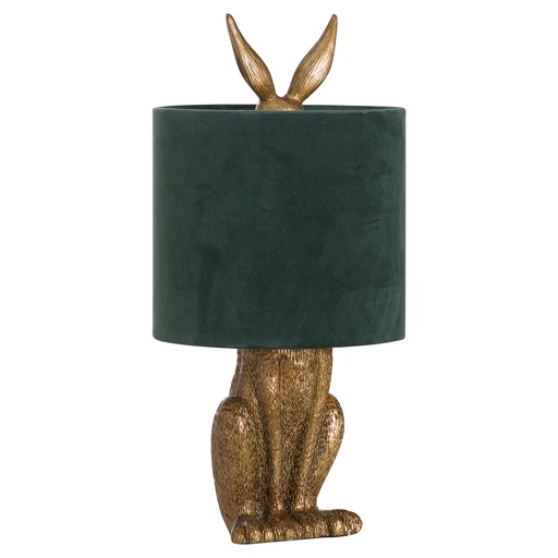 [20696] Antique Gold Hare Table Lamp With Green Velvet Shade