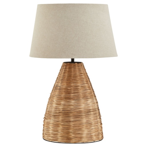 [23055] Conical Wicker Table Lamp With Linen Shade