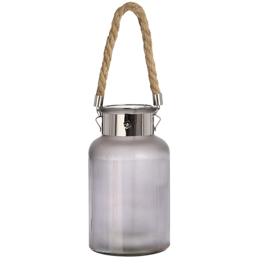 [17200] Frosted Glass Lantern with Rope Detail and Interior LED