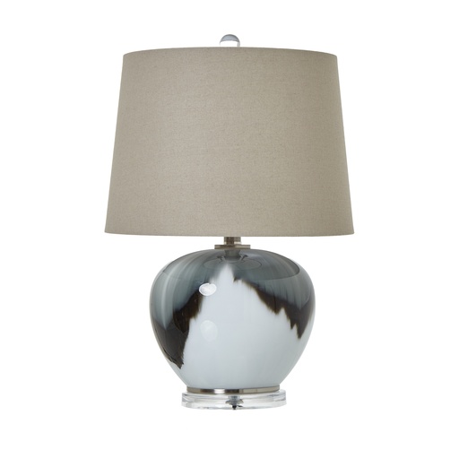 [23734] Grey Glass Table Lamp With Linen Shade